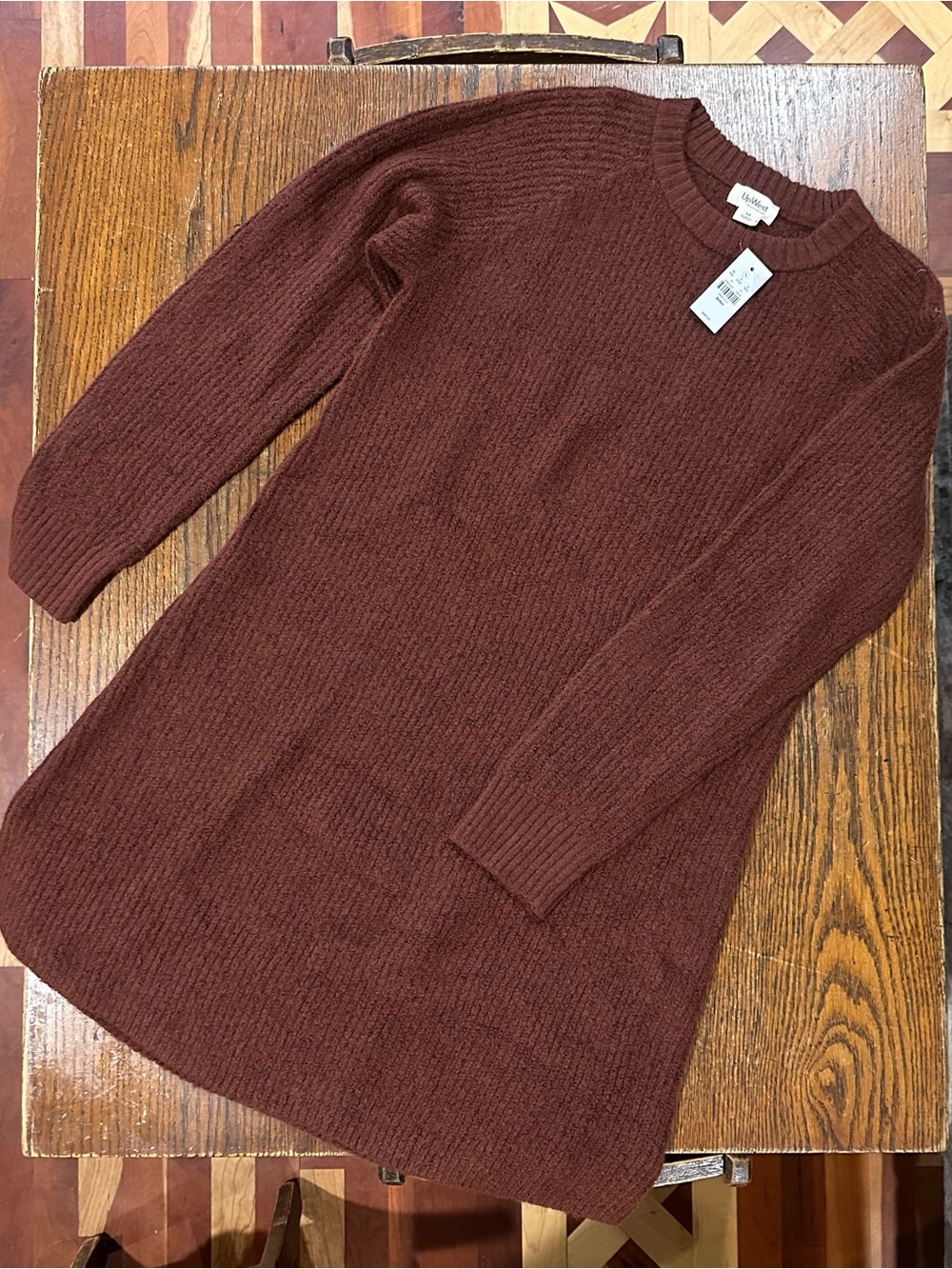 NWT UpWest Women’s Sweater Dress in Cherry Mahogany / Rust color, Size M